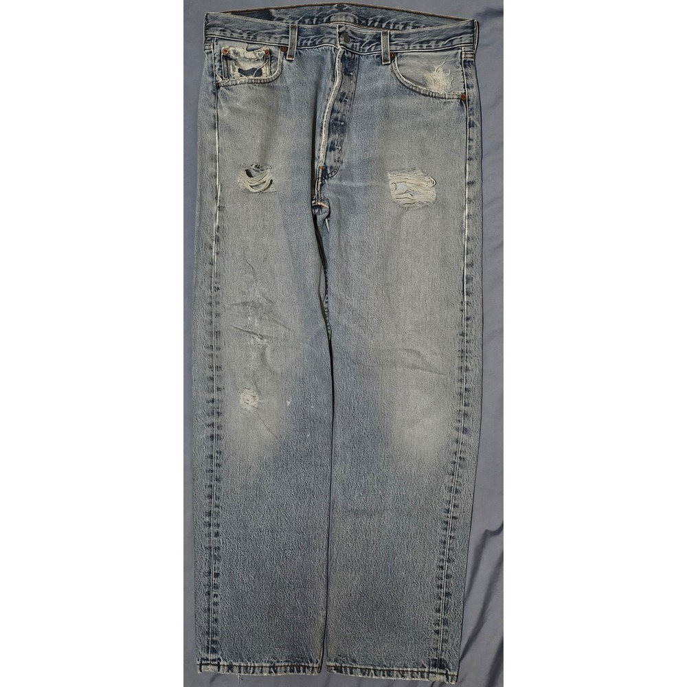 Levi's 501 Vtg 90's Jeans Mens W36 L32 Light Wash Distressed Denim Pants‎